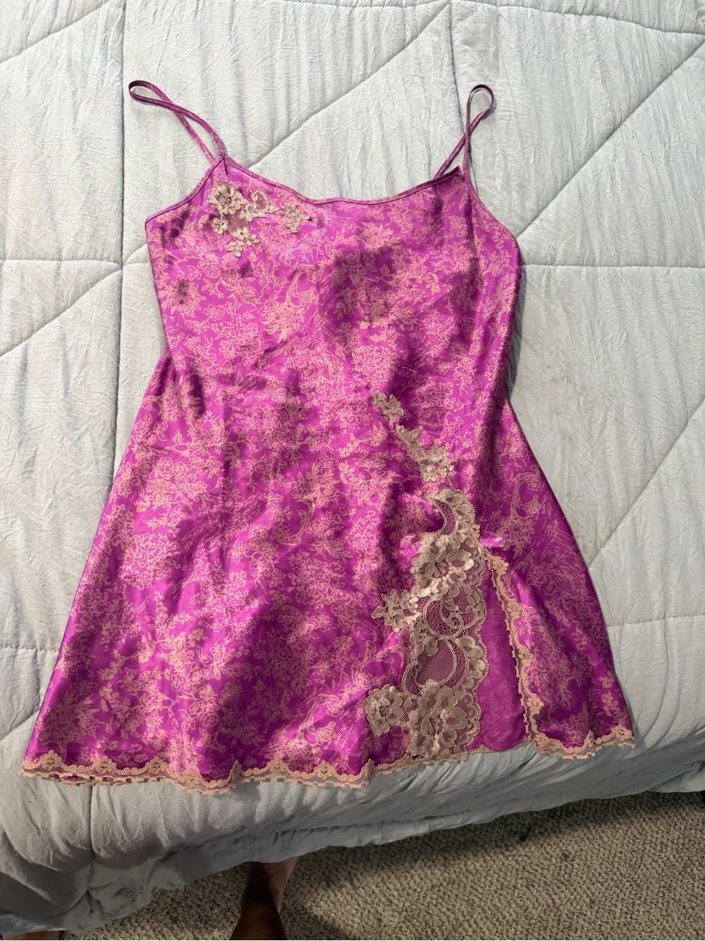 Victoria's Secret Fuchsia Slip with Cream Lace Trim